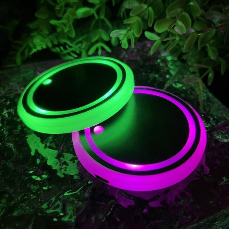Night effect Automotive LED luminous water coaster interior acrylic car cup slot atmosphere lamp 68MM diameter colorful