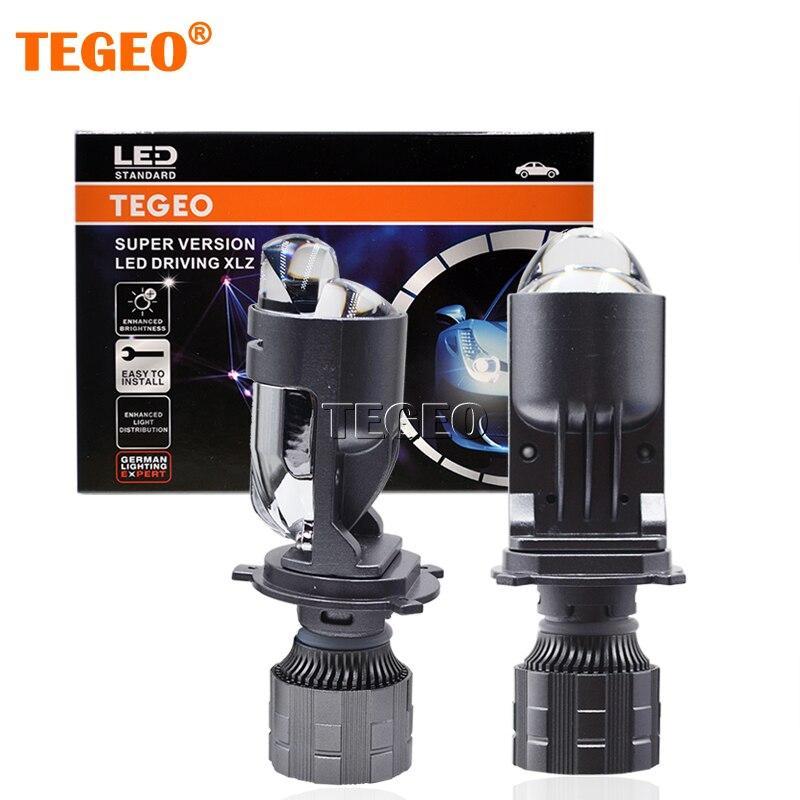 2PCS TEGEO 2 Color Change H4 Mini Lens LED Car Motorcycle Headlight Projector Bulb High Beam White Low Beam White and Yellow