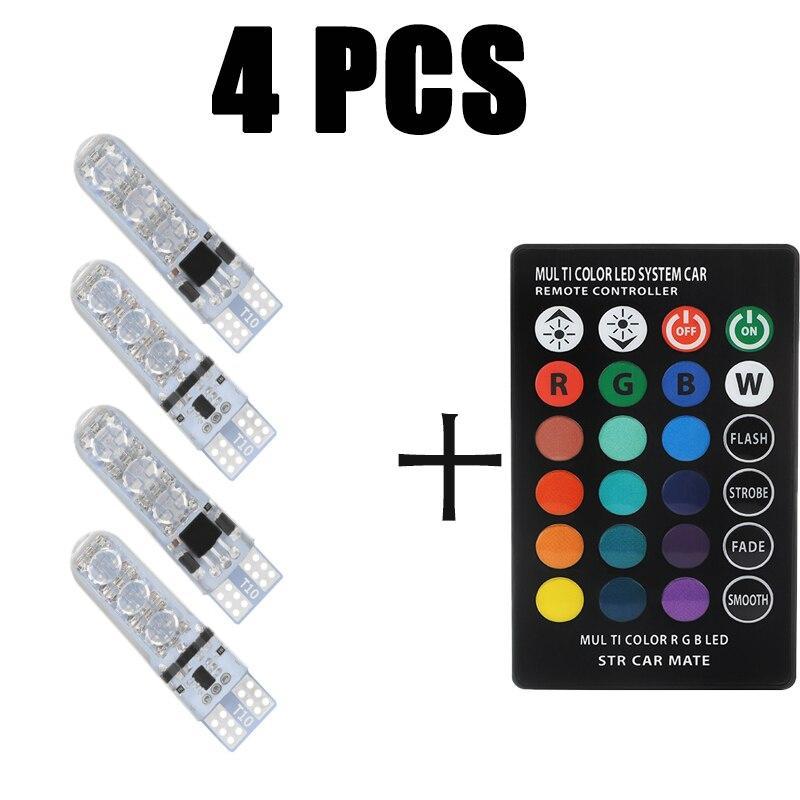 4 PCS New T10 Silicone 5050-6SMD LED Remote Control Reading Light RGB Colorful License Plate Mini Lamp for Car/Motorcycle