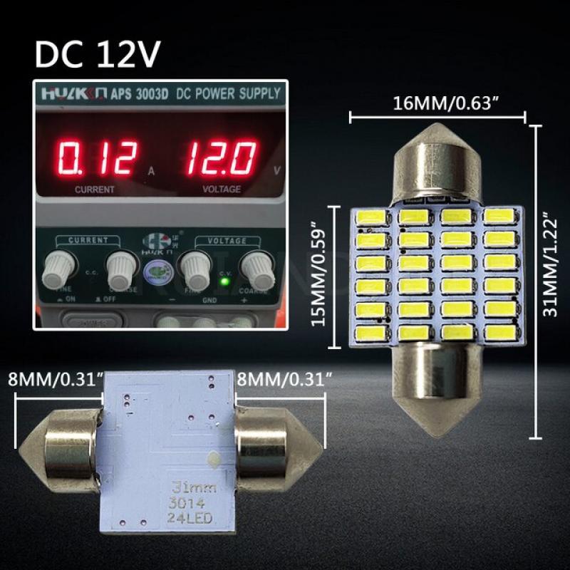 2pcs 1.44W 28mm 31mm 3014 24SMD 6000K C5W C10W Festoon LED Interior Map Dome Door Reading Panel Lights Bulbs White DC12V