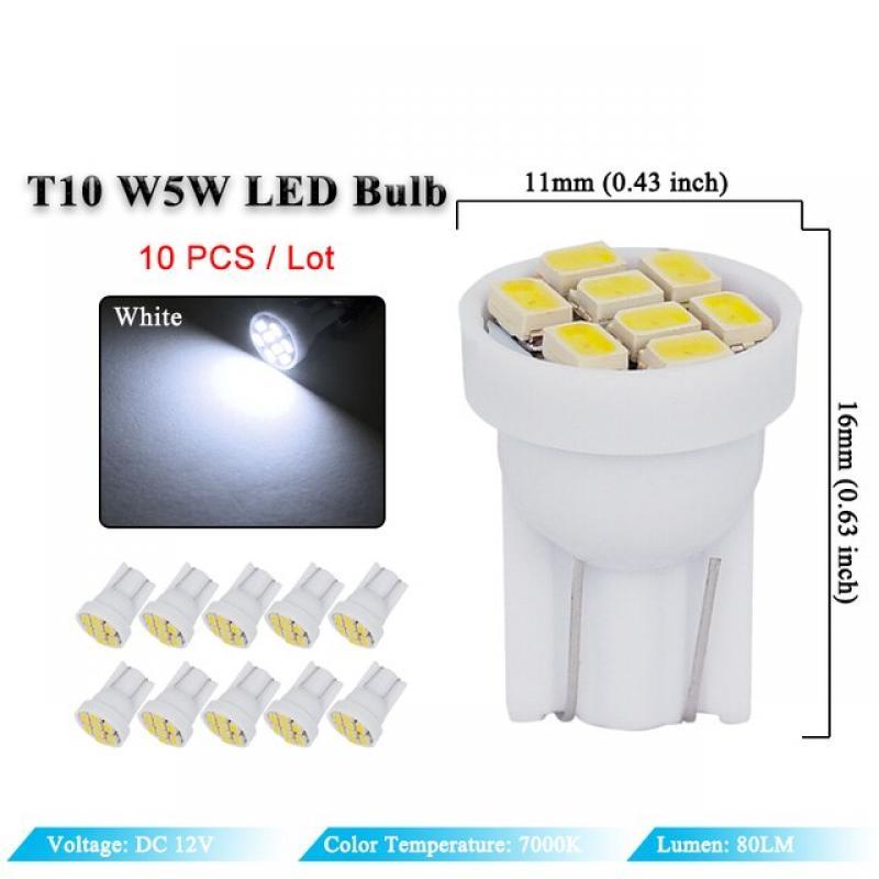 10x Car Interior Dome Reading Light T10 W5W 5W5 LED Bulb 12V 7000K 1206 8 SMD Super Bright White Auto Clearance Wedge side Lamps