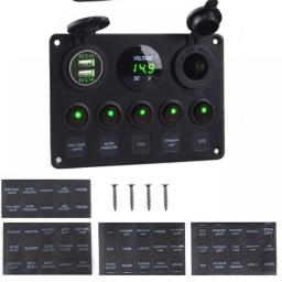 Digital Voltmeter Dual USB Port 12V Outlet Combination Waterproof For Car Marine Ship LED Toggle Rocker Switch Panel