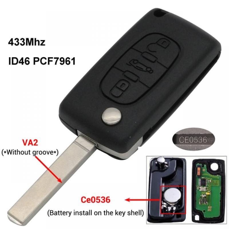 Jingyuqin Remote Flip Car Key ASK/FSK 433MHZ ID46 For Citroen C2 C4 C5 C8 Peugeot 307 308 607 VA2/HCA CE0523/0536 2/3/4BTNS Fob