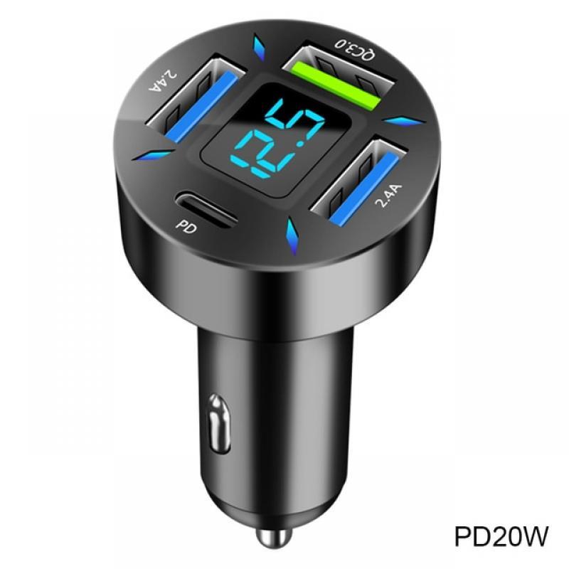 66W 4 Ports USB PD Quick Car Charger QC3.0 Type C Fast Charging Car Adapter Cigarette Lighter Socket Splitter For iPhone Xiaomi