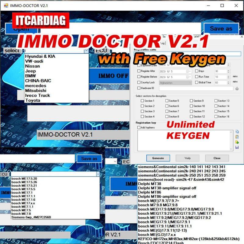 2023 IMMO DOCTOR V2.1 With Unlimited KEYGEN MULTI BRAND Immo Off DPF EGR DTC Remover Software for sim2k MT38 ME 17.9.2 MED17.9.8