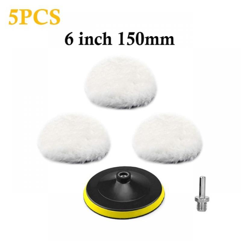 5Pcs Car Polishing Pad Set Wool Buffing Wheel Tool 3/4/5/6/7 Inch Drill Polish Disc Kit for Car Polisher Auto Paint Waxing Care