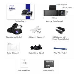 AZDOME M550 3 Channel Dash Cam, Front Inside Rear Three Way Car Dash Camera, 4K+1080P Dual Channel With GPS WiFi IR Night Vision