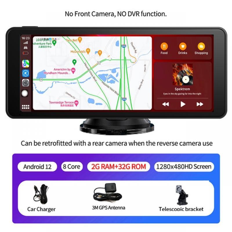 6.86 Inch 8 Core Android 12 Dash Cam Wireless CarPlay Android Auto Car DVR MP5 Bluetooth FM Mirror Link Review Mirror Camera