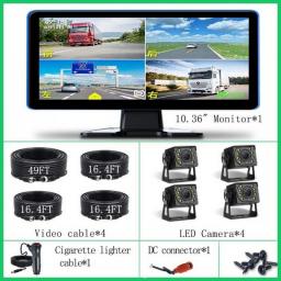 QXNY 10.36“ Touch 4CH Split Screen Car DVR Recorder Monitor Recorder With AHD Backup Camera For RVs/Truck/Bus/Pickups/Trailer