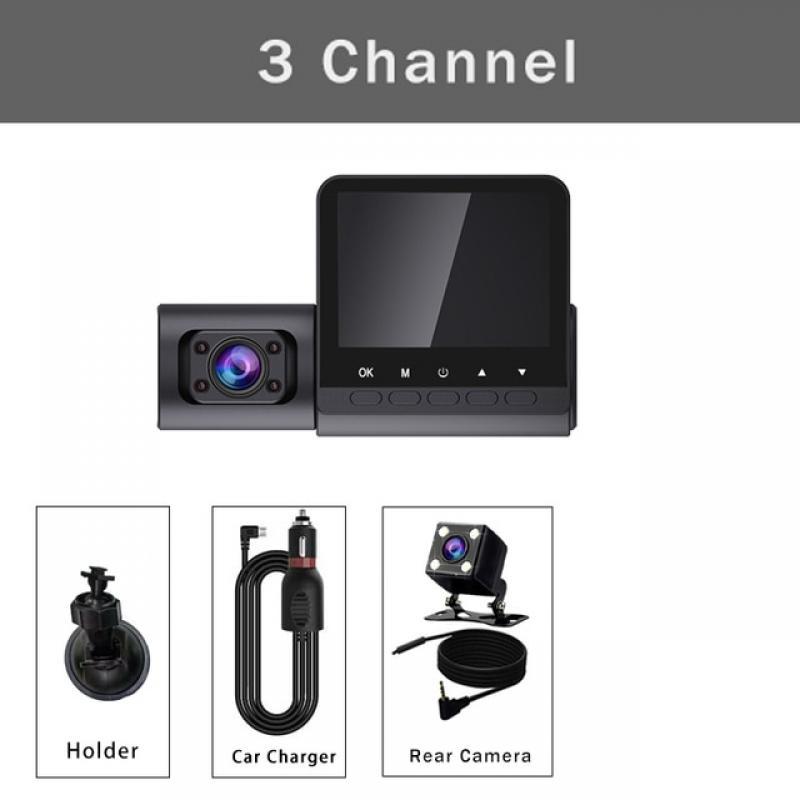 3 Channel Car DVR HD 1080P 3-Len Inside Vehicle Dash Cam Three Way Camera DVRs Recorder Video Registrator Mini Dashcam Camcorder