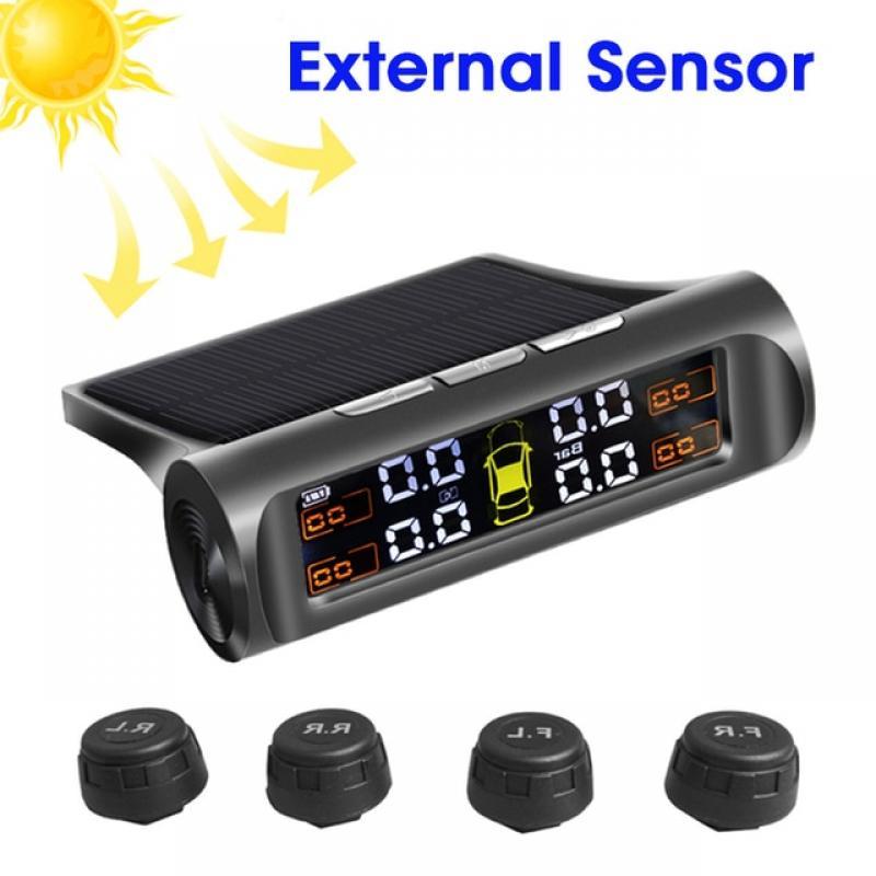 Smart car TPMS tire pressure monitoring system solar digital clock LCD display car tire pressure temperature safety alarm system