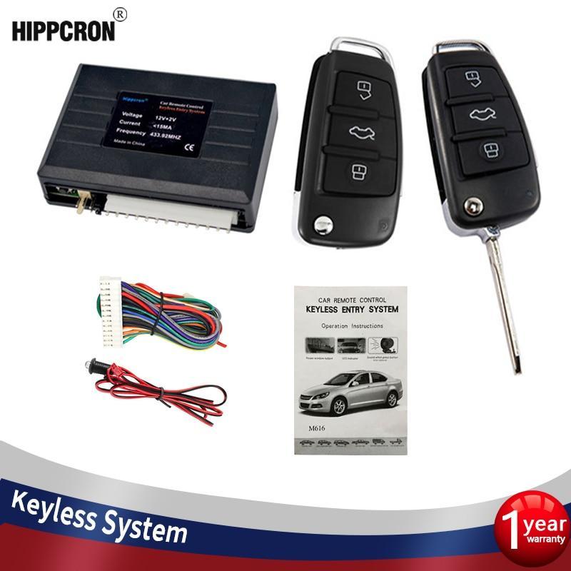 Hippcron Car Central Door Lock Auto Keyless Entry System Button Start Stop Keychain Central Kit Universal Car 12V