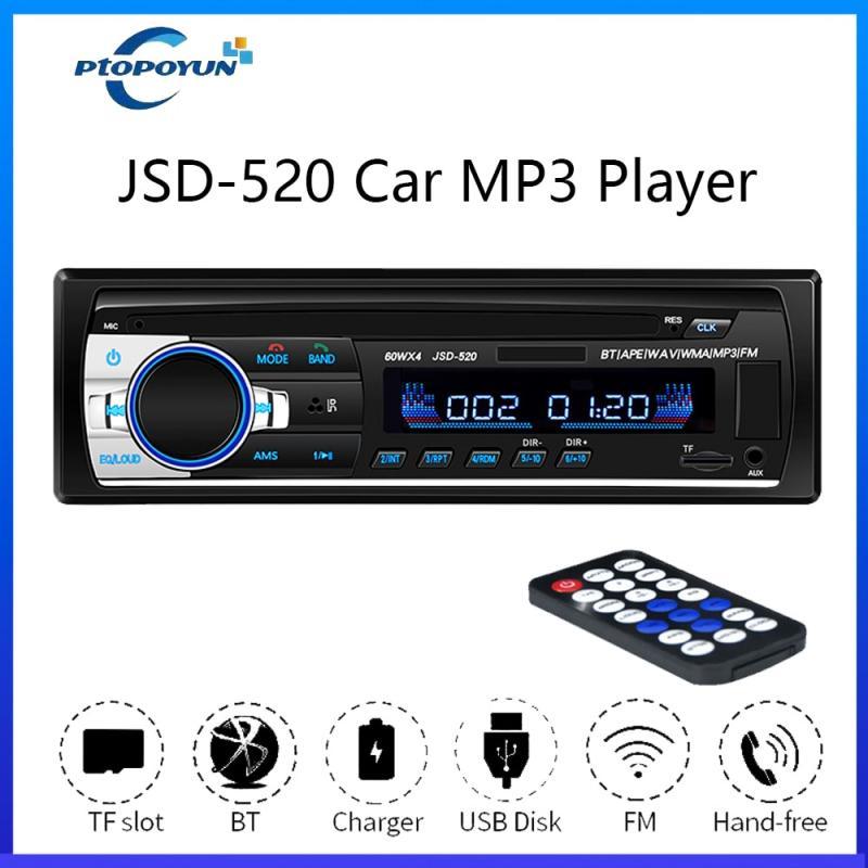 Ptopoyun JSD-520 Audio 1din Car Radio Digital Bluetooth MP3 Player FM Stereo Receiver Music USB/TF Card with In Dash AUX Input