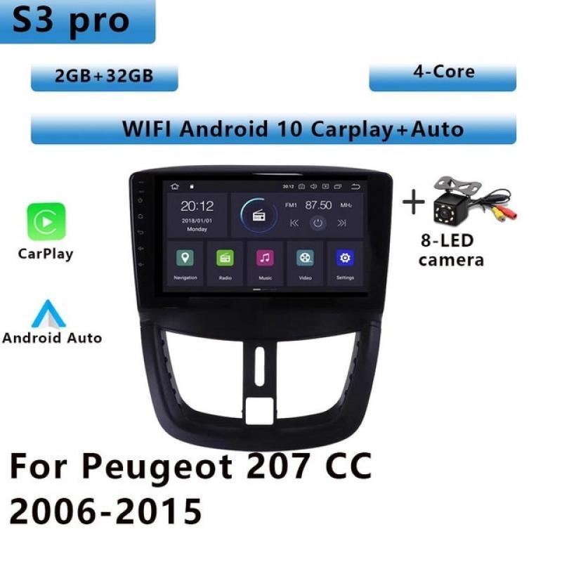 2 Din Android Radio Car Multimedia Player Wireless Carplay Auto GPS WIFI for  Peugeot 207 CC  207CC 2006 2007 2008 2009-2015