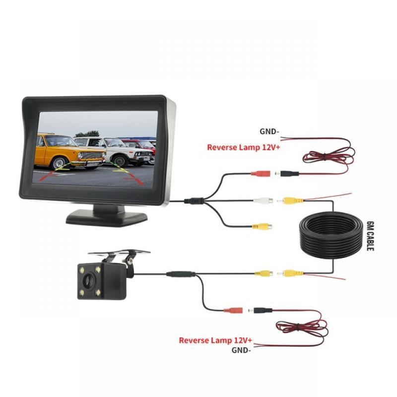 Bileeko Car Camera with Monitor for Vehicle Video Parking 4.3 Inch Screen Waterproof HD Reversing Camera Rear View Display 12V