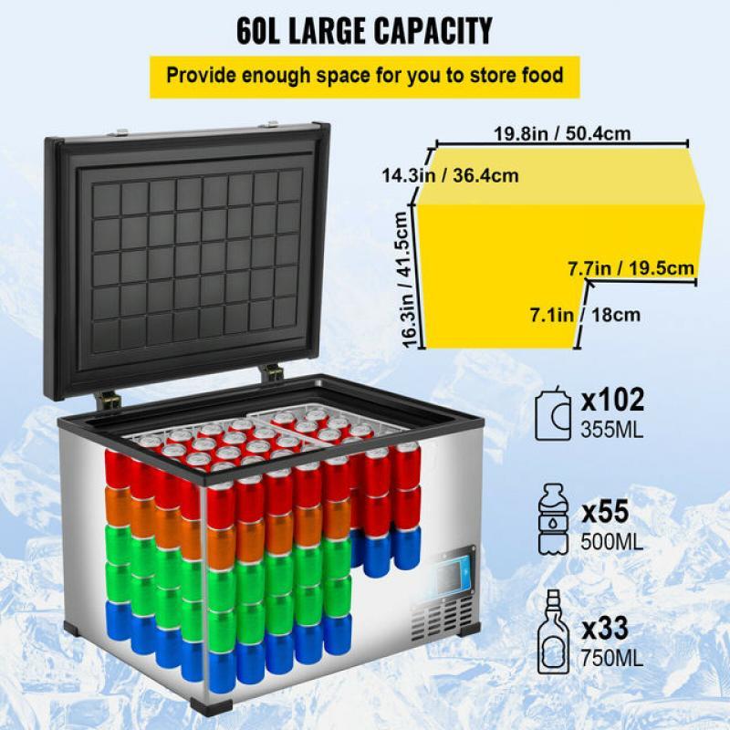 VEVOR 45L 60L 85L Mini Car Refrigerator Portable Compressor Freezer Cooler 12V/24V DC 110-240 AC for RV Boat Camping Travelling