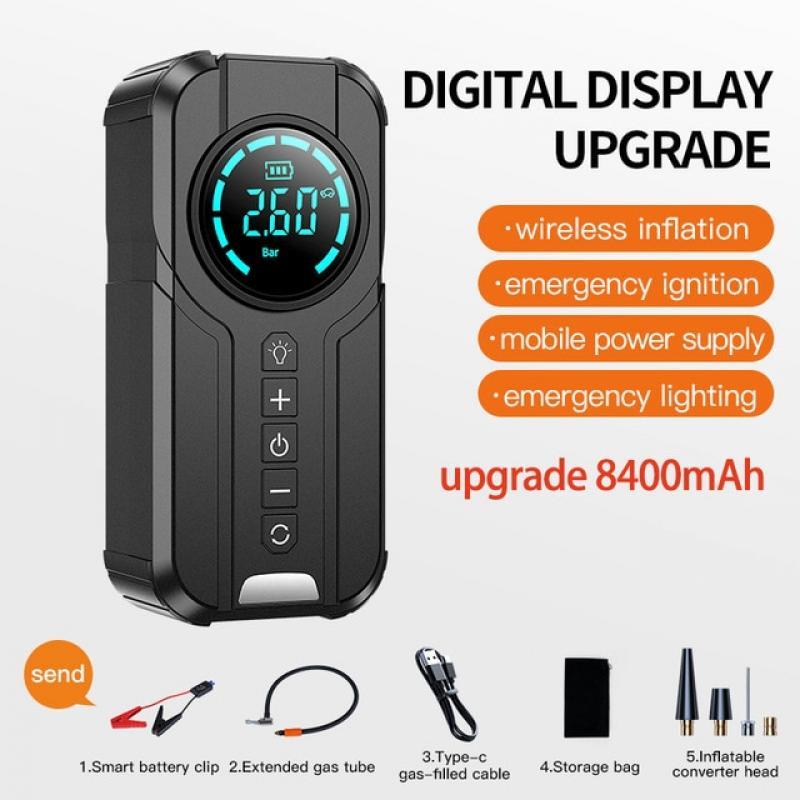 2 In 1 Portable Car Jump Starter Emergency Power Bank 150PSI 12V Air Pump Multi-functional Battery Charger