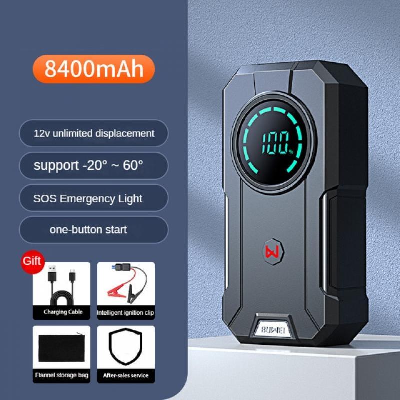 BUVAYE Car Jump Starter Power Bank Car Battery Charger Emergency Booster Starting Device Emergency Power 8400mhA Real Capacity