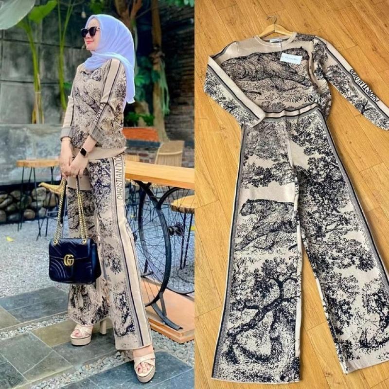 Muslim women's wear, vintage jungle pattern knitted suit, fashion women's wear