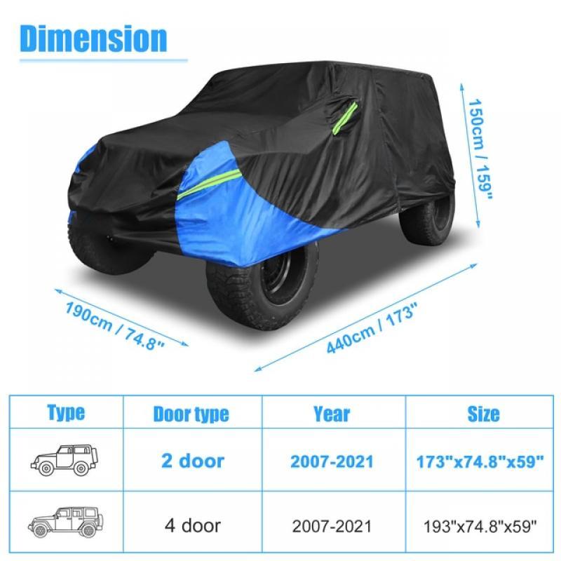 X Autohaux Car Cover for Jeep Wrangler JL 2 4 Door 2018 2019 2020 2021 Outdoor Waterproof Sun Rain Wind Protection Black Blue