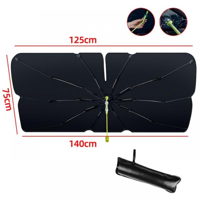 2 In 1 Car Windshield Sun Shade Umbrella Foldable Parasol Summer Sunshade Cover UV Block with Emergency Safety Hammer