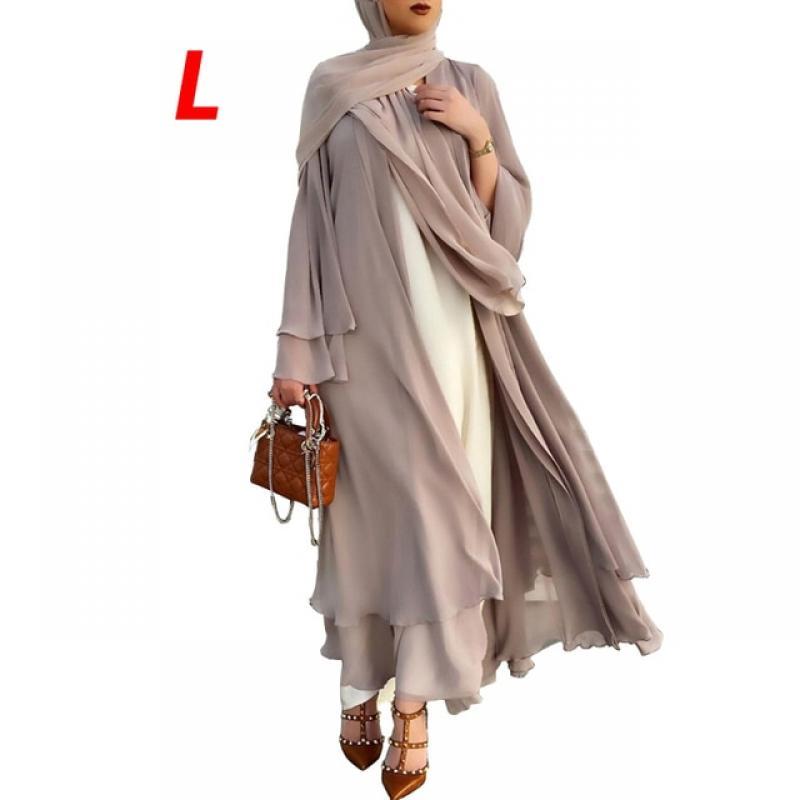 Women Muslim Long Sleeve Flowy Maxi Cardigan Islamic Open Front Kimono Abaya Robe Solid Color Belted Loose Cover Up Dress