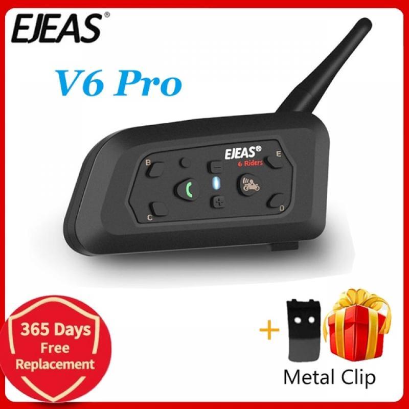 EJEAS V6 PRO Bluetooth Motorcycle Helmet Intercom Headset with 1200M BT Interphone Communicator for 6 Riders Waterproof