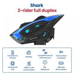 Motorcycle Intercom Helmet Headset Shark Pro BT 5.1 Full Duplex  8 Riders 2KM With FM Voice Control DSP CVC Noise Reduction