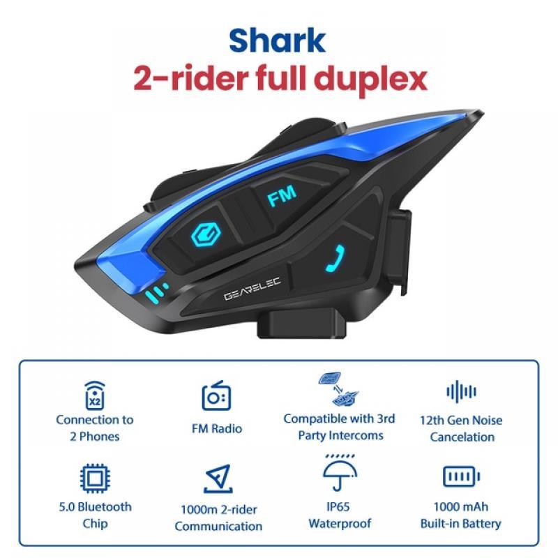 Motorcycle Intercom Helmet Headset Shark Pro BT 5.1 Full Duplex  8 Riders 2KM With FM Voice Control DSP CVC Noise Reduction