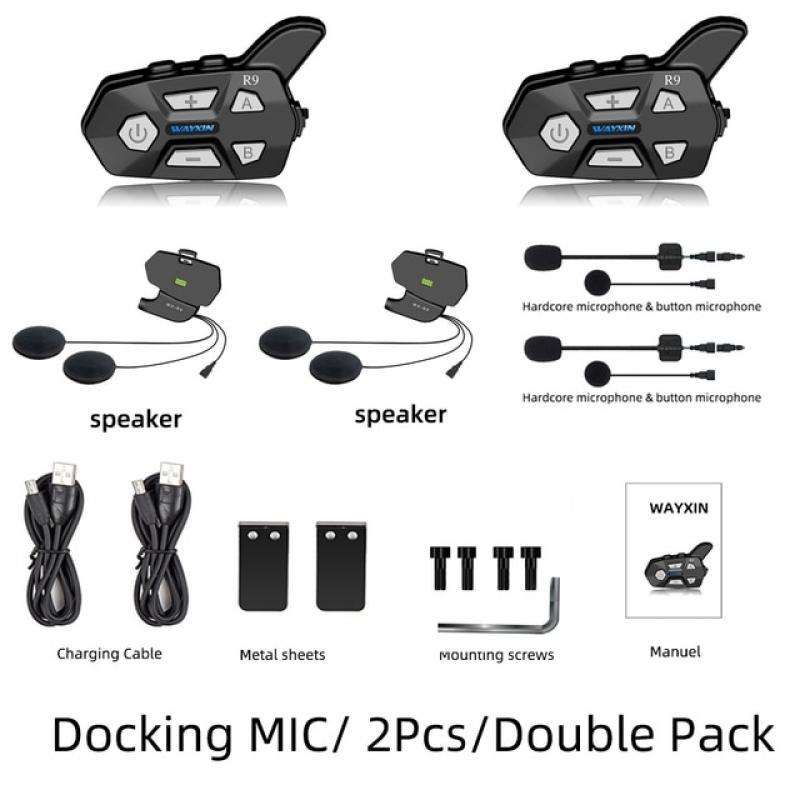WAYXIN R9 Motorcycle Helmet Intercom Bluetooth Headset 6 Rider Motorcycle Intercom 1500m Universal Pairing Waterproof Fm Radio