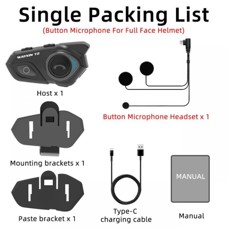 WAYXIN T2 Motorcycle Helmet Headset For 2 Rider Bluetooth Intercom Headphone Moto Communicator Speaker Interphone Headset Biker