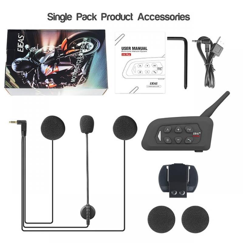 EJEAS V4 Plus Bluetooth Motorcycle Helmet Intercom Headset with 1500M BT Interphone Communicator for 4 Riders Waterproof