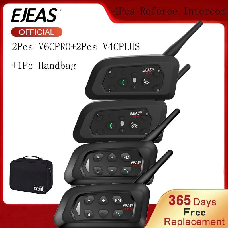 EJEAS 4Pcs Referee Intercom Bluetooth  5.1 Walkie Talkie Interphone Headset for Soccer Football with Suitcase