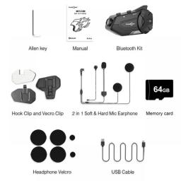 R1 PRO 5.0 Bluetooth Motorcycle Intercom Helmet Headset Wireless Waterproof 6 Riders 1440P 2K Video WiFi Motorcycle Dash Cam Dvr