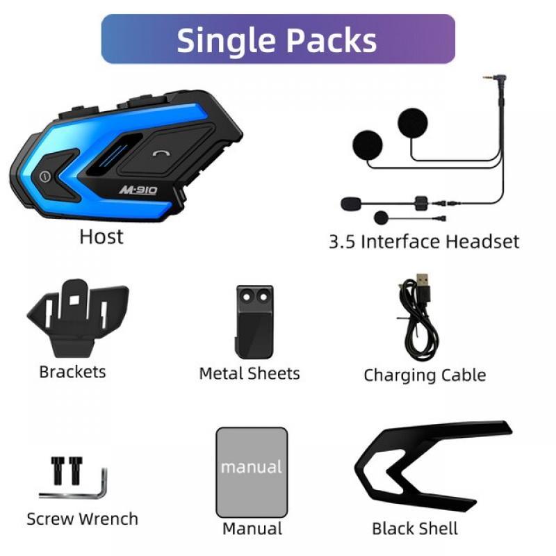 WAYXIN Helmet Headsets M910 Pro Motorcycle 6 Rider Intercom,One Button Pairing ,Talk&Listen to Music at the Same Time