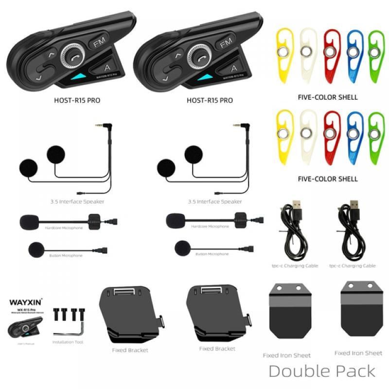 WAYXIN Helmet Headset  Motorcycle Intercom Helmets Bluetooth 5.0 Universal Pairing FM Radio 8 People Headset Interphone R15 Pro
