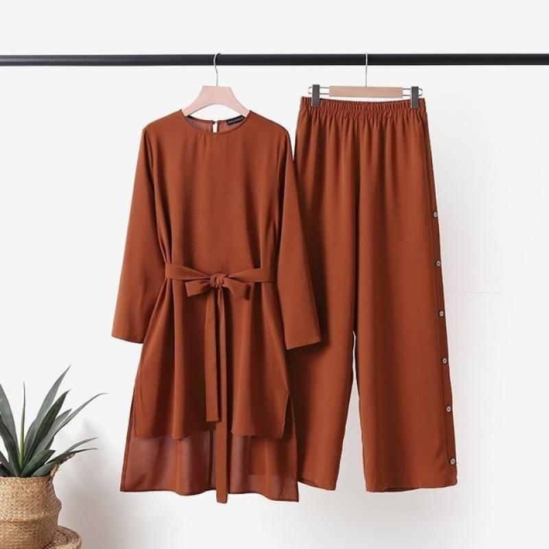 2023 Fashion Muslim Sets Women Matching Sets Long Sleeve Tracksuits Blouses Female Wide Leg Pants Oversized Casual Suits