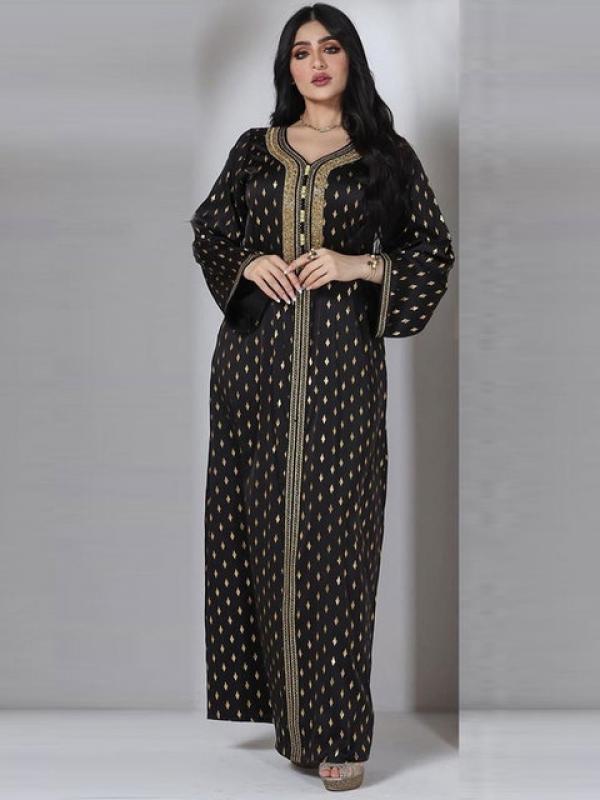 Diamond Abaya Arab Evening Long Dress Women Gold Stamping Muslim Ramadan Moroccan Kaftan Dubai Saudi Gulf Jalabiya Black Abayas