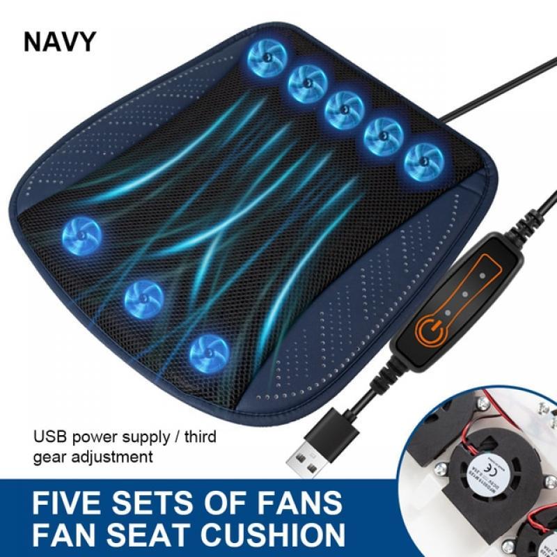 Car Summer Cool Ice Silk Seat Cushion With USB Fan Blowing Cool Summer Ventilation Cushion Seat Cushion Car Seat Cooling Pad