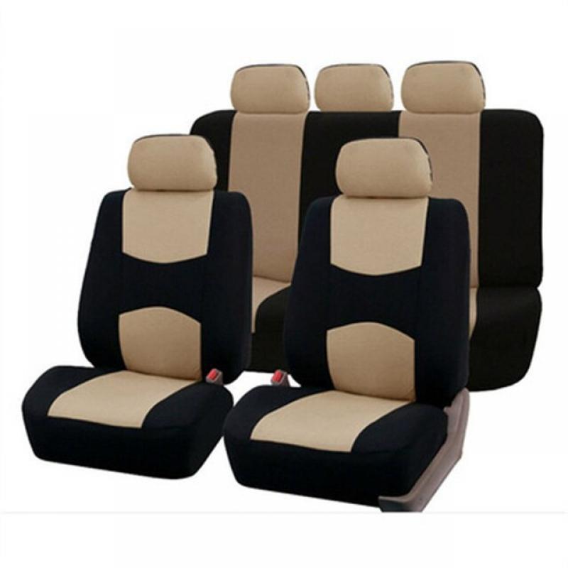 2/4/9Pcs Universal Car Seat Cover Set Fit Most Car Plain Fabric Bicolor Stylish Car Accessories Decoration Seat Protective Cover