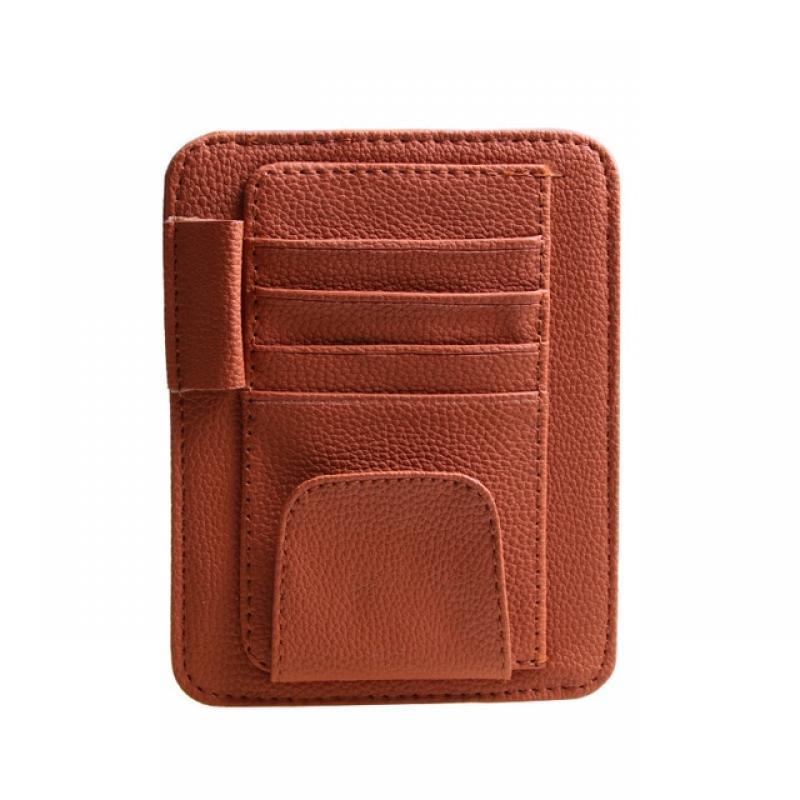 Car Sun Visor Organizer Multi-Pocket Leather Sunglasses Holder Storage Card Holder Card IC Glasses Clip Sunshade Bag Car-Storage