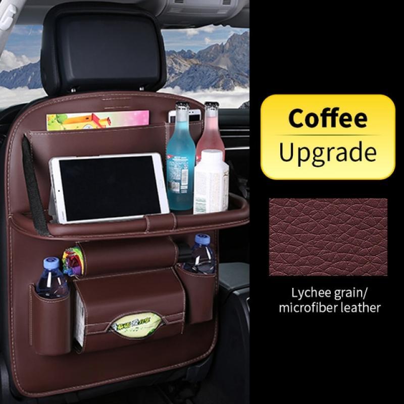 Car Back Seat Organizer Storage Bag with Foldable Table Tray Tablet Holder Tissue Box Auto Back Seat Bag Protector Accessories