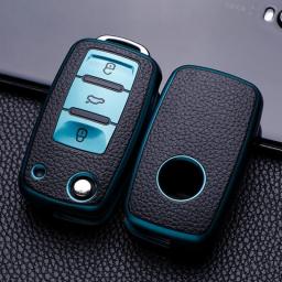 Leather Car Key Case Keys Full Cover Protection Shell Bag For VW Volkswagen Polo Tiguan Passat Golf Jetta Lavida Skoda Octavia