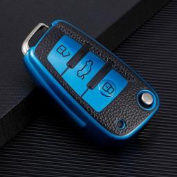 Leather TPU Car Folding Key Cover Case For Audi A3 8L 8P A4 B6 B7 B8 A6 C5 C6 4F RS3 Q3 Q7 TT 8L 8V S3 Key Fob Shell Accessories