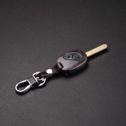 Genuine Leather Car Key Case Cover Key Chain Ring Holder For Honda Accord Civic CRV Pilot Remote Key, 2 Buttons Protect Cover