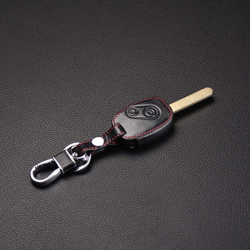 Genuine Leather Car Key Case Cover Key Chain Ring holder for Honda Accord Civic CRV Pilot Remote Key, 2 Buttons Protect cover