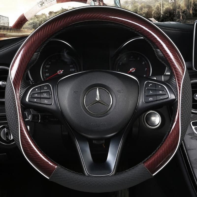 Carbon Fiber +Leather Car Steering Wheel Cover 38CM Non-slip Wear-resistant Sweat Absorbing Fashion Sports Steering Wheel Cover