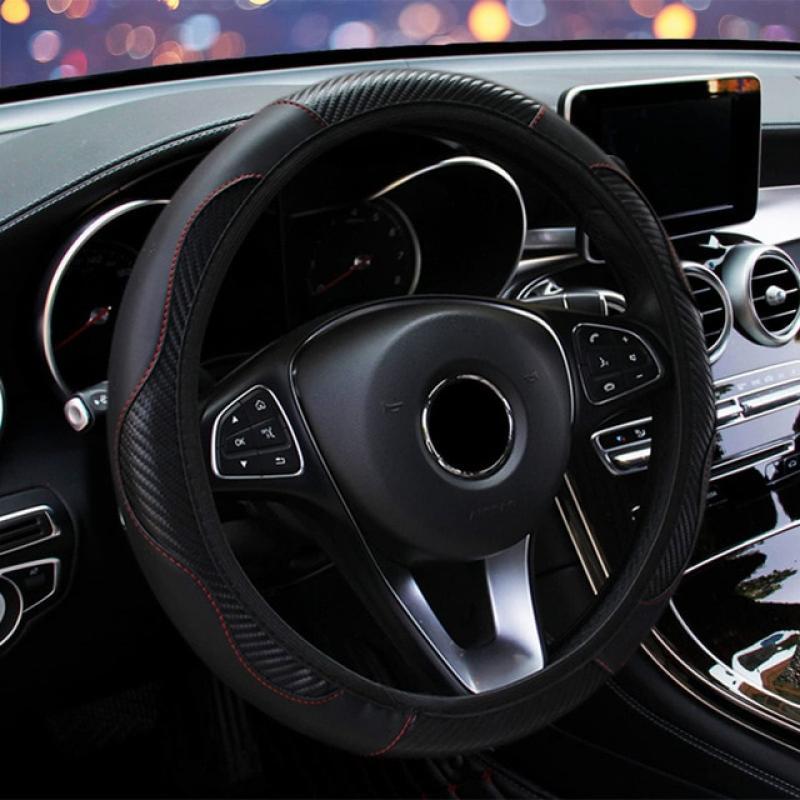 New car steering wheel cover carbon fiber sports style elastic belt without inner ring elastic leather handle cover