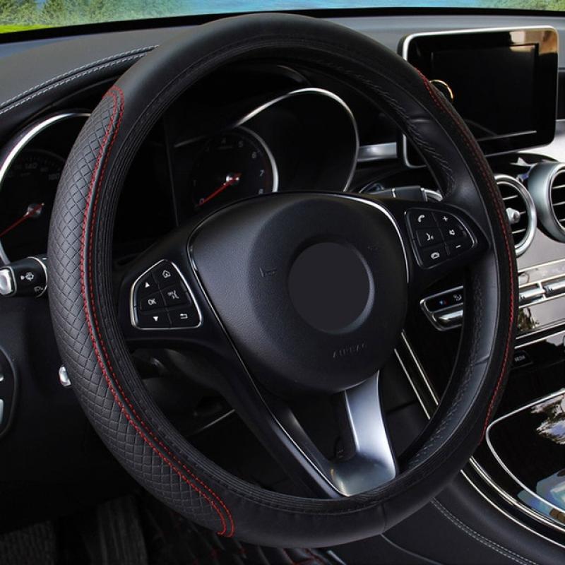 Car Steering Wheel Cover PU Microfiber Embossing Leather Auto Steering- wheel Cover Skidproof Universal Anti-Slip