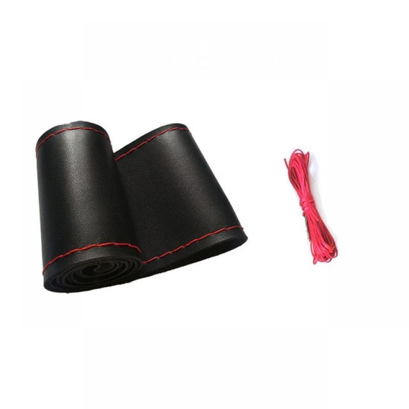 Braid on Steering Wheel Car Steering Wheel Cover with Needles and Thread Artificial Leather Diameter 38cm Auto Car Accessories